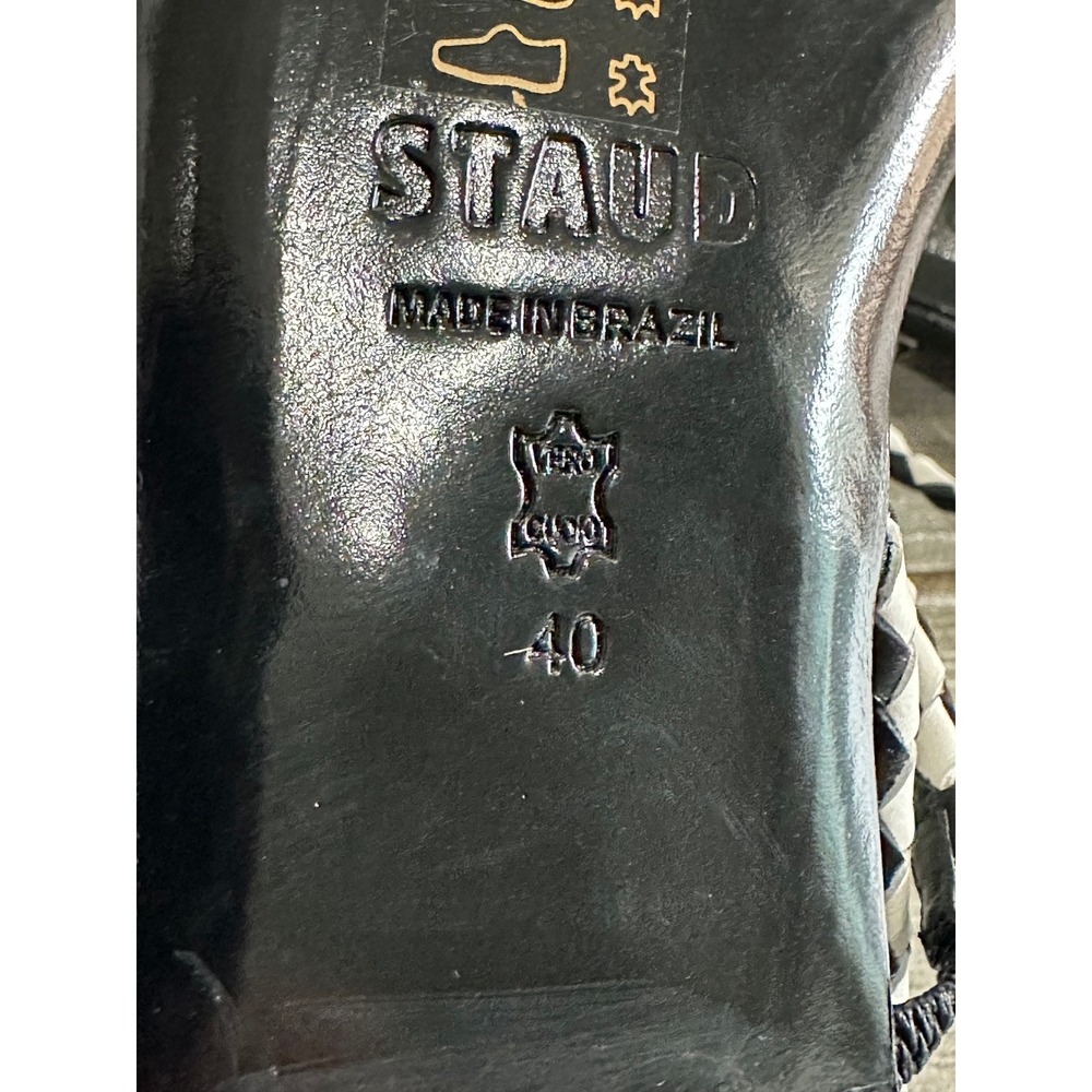 Staud Laurel Woven Theater Sandals Black White Leather Strappy Flats New! - Picture 11 of 11